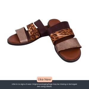 Naturalizer Strappy Slide Sandals Mixed Material Leopard Metallic Brown Size 5.5